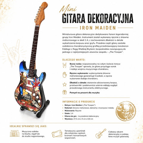 Iron Maiden „The Trooper“ mini dekoratyvinė gitara 1:4, raudonmedis 27,5 cm
