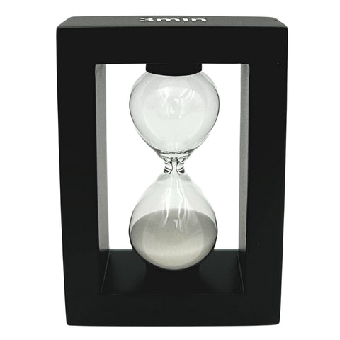 Stalo rinkinys: rašiklio laikiklis ir 3 min. smėlio laikrodis – juodas biurui