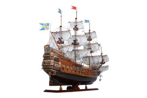 Vasa burlaivio modelis su išskleistomis burėmis – kolekcinis, rankų darbo
