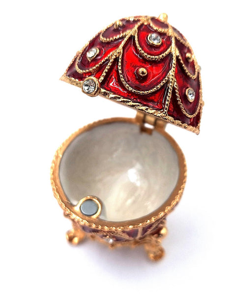 Prabangi Fabergé stiliaus papuošalų dėžutė, raudonai auksinė, su kristalais