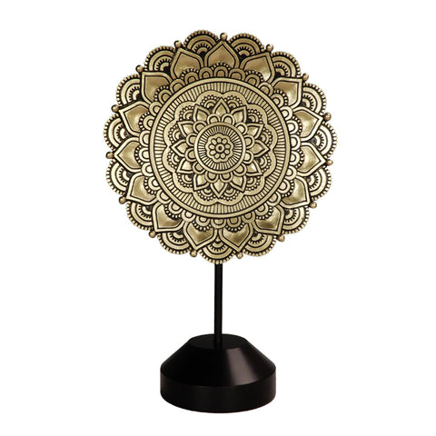 Auksinė mandalos skulptūrėlė – elegantiška budistinė dekoracija, 28 cm