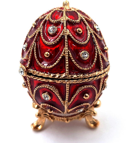 Prabangi Fabergé stiliaus papuošalų dėžutė, raudonai auksinė, su kristalais