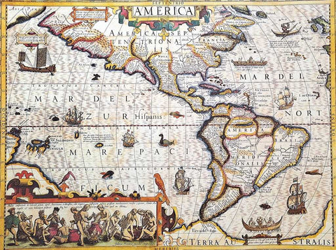 Amerikos žemėlapis 1628 – J. Hondijaus istorinė reprodukcija, 37,5×50 cm