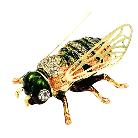 Bičių formos kristalais dekoruota metalinė juvelyrikos dėžutė