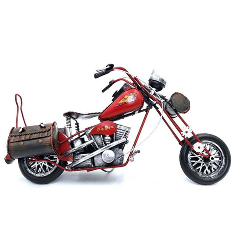 Didelis metalinis „Chopper“ motociklo modelis – raudona interjero dekoracija, dovana motociklistui
