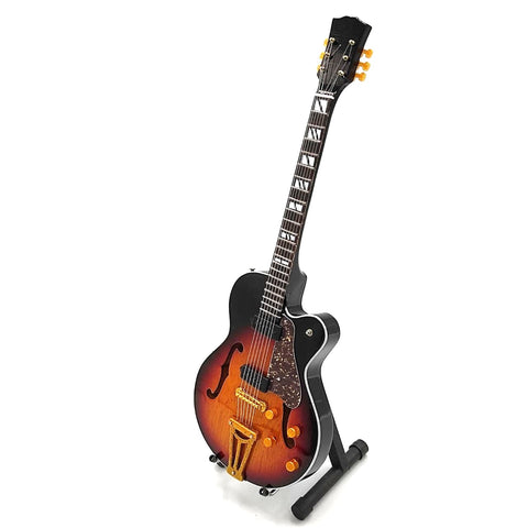 Mini gitara „Rock’n’Roll“, 1:4, rankų darbo raudonmedžio su stovu