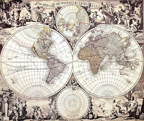 Istorinis pasaulio žemėlapis (1686) – Gerard Valck reprodukcija