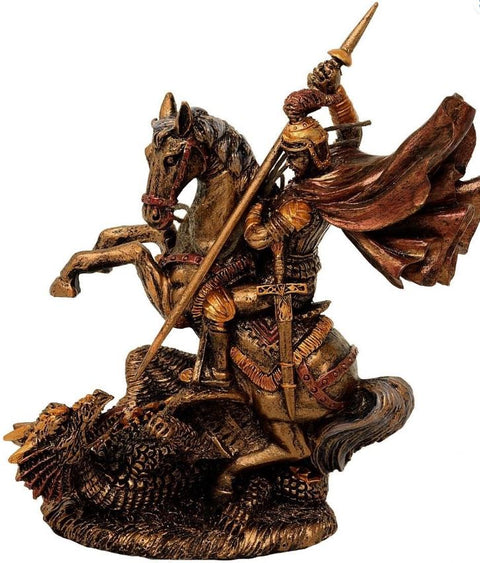 Šv. Jurgio statulėlė su drakonu, vario atspalvio, 13 cm