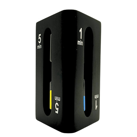 3-in-1 smėlio laikmatis 1–3–5 min, juodas MDF kubas, modernus interjerui