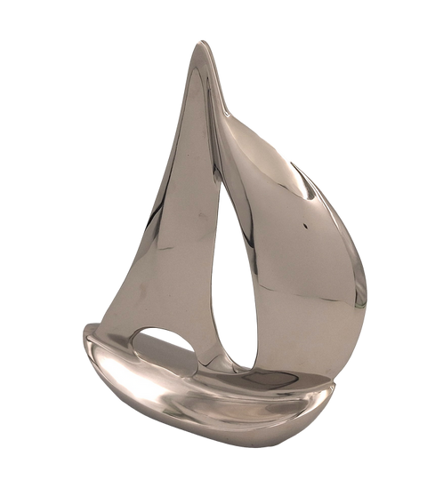 Metalinė jachtos dekoracija 36 cm – sidabrinė, jūrinio stiliaus interjerui