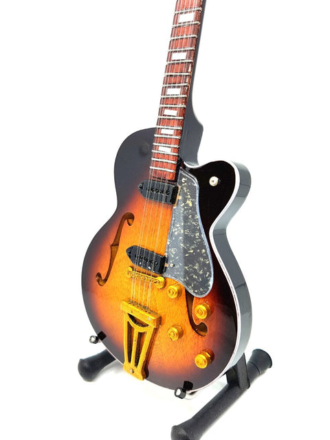 Mini gitara „Rock’n’Roll“, 1:4, rankų darbo raudonmedžio su stovu