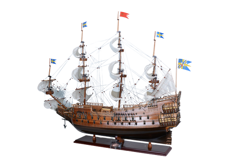 Vasa burlaivio modelis su išskleistomis burėmis – kolekcinis, rankų darbo