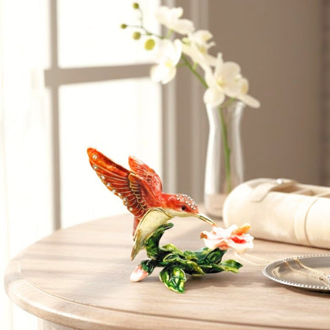 Kristalais dekoruota kolibrio formos atidaroma papuošalų dėžutė