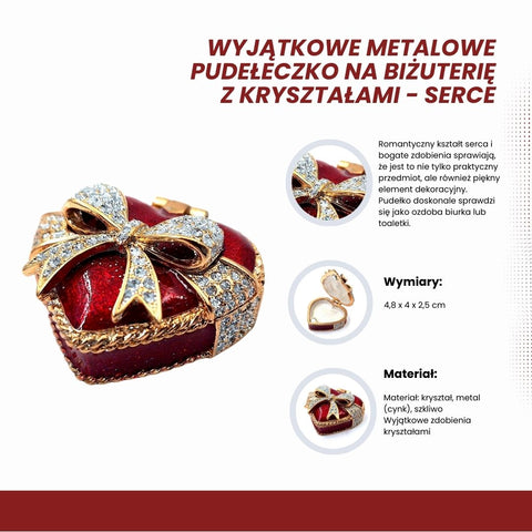 Metalinė širdelės papuošalų dėžutė su kristalais – romantiška dovana