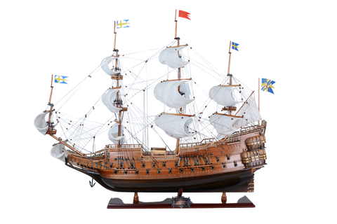 Vasa burlaivio modelis su išskleistomis burėmis – kolekcinis, rankų darbo