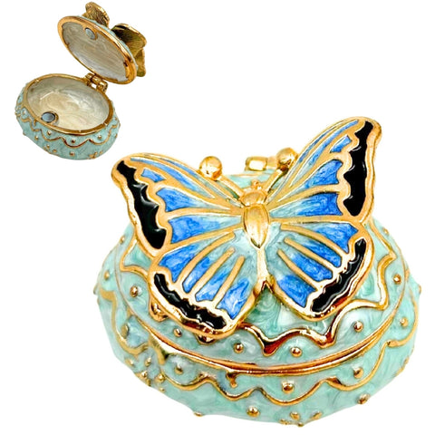 Metalinė drugelio formos papuošalų dėžutė su kristalais, emaliuota