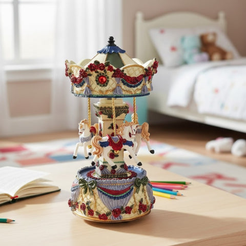 Muzikinė karuselė 18 cm su besisukančiais žirgeliais, Kalėdų melodija