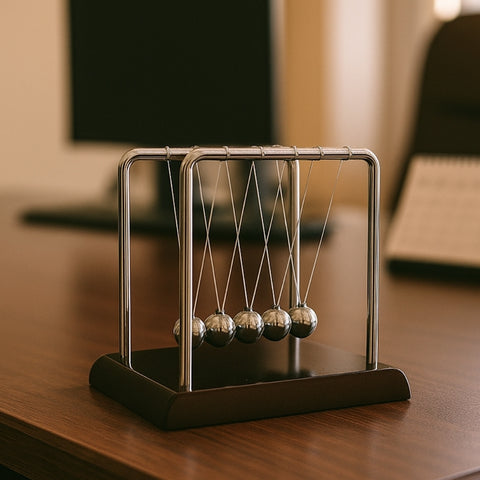 Didelis Niutono lopšys – plieninės sferos, medinis pagrindas, biurui