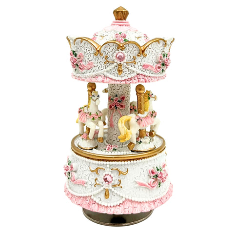 Muzikinė dėžutė karuselė su žirgeliais – pastelinė rožinė, Dangaus pilis