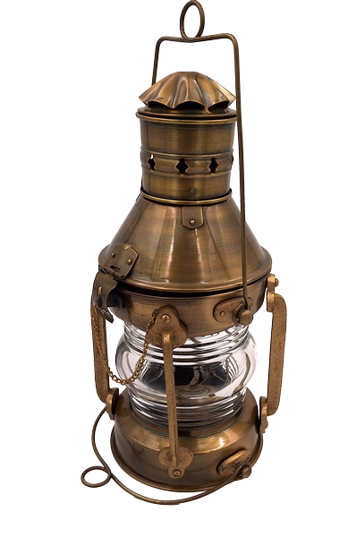 Jūrinė retro aliejinė lempa – senovinis žalvaris, 34 cm