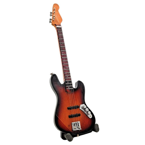 Mini dekoratyvinė gitara 15 cm su stovu, Sunburst spalvos, 1:6 mastelis