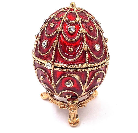Prabangi Fabergé stiliaus papuošalų dėžutė, raudonai auksinė, su kristalais