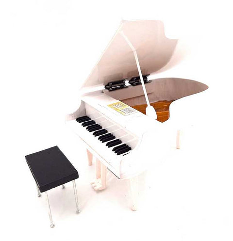 Rankų darbo mini pianinas 1:10 iš balzos, baltas – kolekcinė dovana