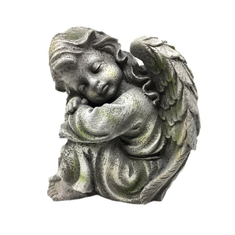 Sodo dekoracija – angelo figūrėlė 24 cm, pilka, polirezino