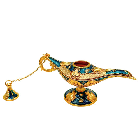 Dekoratyvinė Aladino lempa iš metalo – tamsiai mėlyna su auksu, 12 cm
