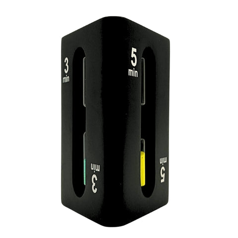 3-in-1 smėlio laikmatis 1–3–5 min, juodas MDF kubas, modernus interjerui