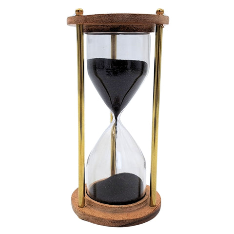 Elegantiškas žalvario ir medžio smėlio laikrodis 5 min biurui ir dovanai