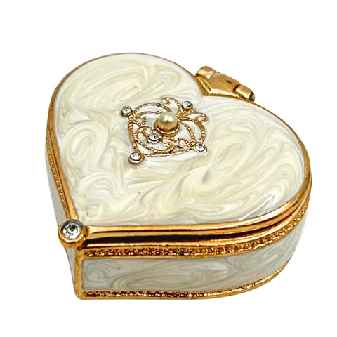 Prabangi širdelės formos papuošalų dėžutė su kristalais, balta auksinė dovanai