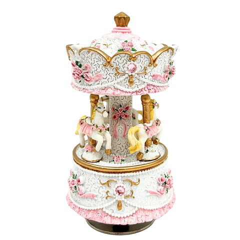 Muzikinė dėžutė karuselė su žirgeliais – pastelinė rožinė, Dangaus pilis