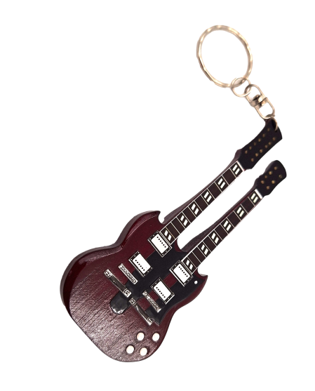 Dvigubo grifo gitaros raktų pakabukas – įkvėptas Jimmy Page, Led Zeppelin