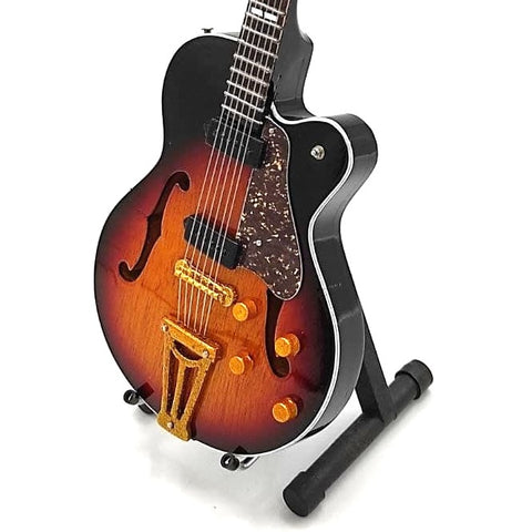 Mini gitara „Rock’n’Roll“, 1:4, rankų darbo raudonmedžio su stovu