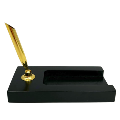 Stalo rinkinys: rašiklio laikiklis ir 3 min. smėlio laikrodis – juodas biurui