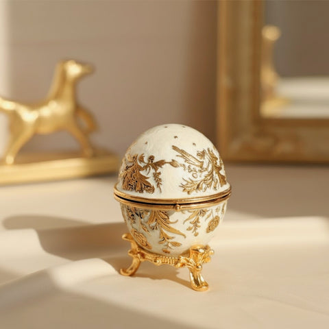 Faberžė stiliaus papuošalų dėžutė – metalinė, su kristalais, emaliuota, dovana