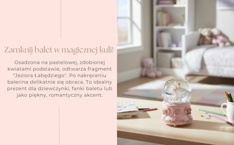 Muzikinė dėžutė su šokančia balerina stiklo gaublyje, 15 cm, Gulbių ežeras