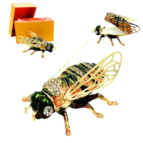 Bičių formos kristalais dekoruota metalinė juvelyrikos dėžutė