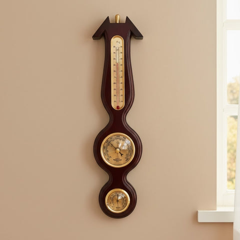 Vintažinė sieninė orų stotis: barometras, termometras, higrometras 40 cm