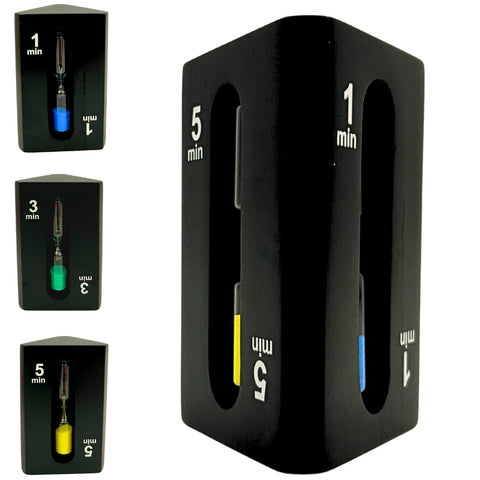 3-in-1 smėlio laikmatis 1–3–5 min, juodas MDF kubas, modernus interjerui