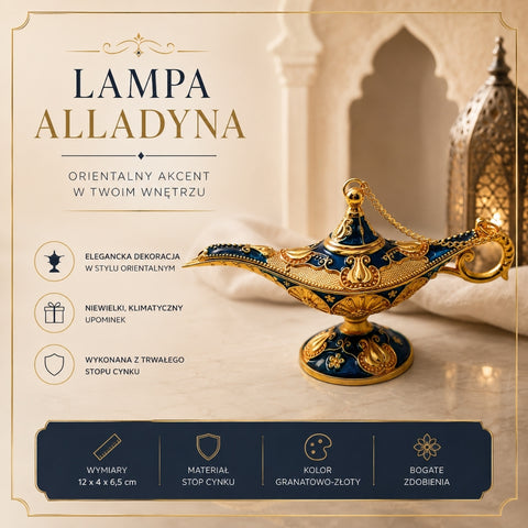 Dekoratyvinė Aladino lempa iš metalo – tamsiai mėlyna su auksu, 12 cm