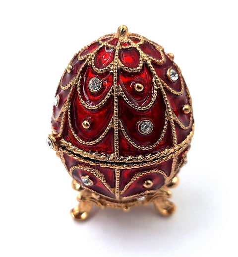 Prabangi Fabergé stiliaus papuošalų dėžutė, raudonai auksinė, su kristalais