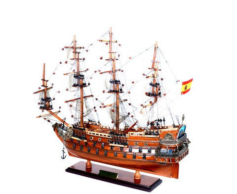 Išskirtinis San Felipe 1690 medinis burlaivio modelis – rankų darbo