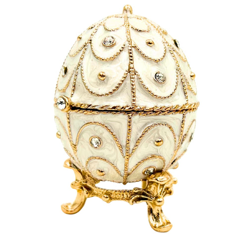Fabergé stiliaus emalinis kiaušinis – juvelyrinė dėžutė su kristalais