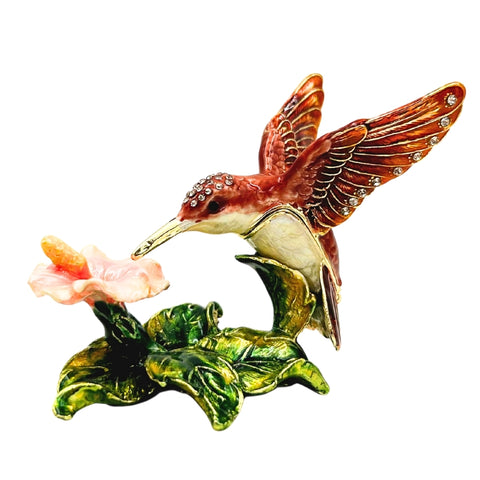 Kristalais dekoruota kolibrio formos atidaroma papuošalų dėžutė