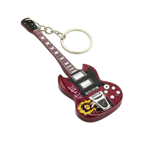 Stilingas AC/DC įkvėptas medinis gitaros raktų pakabukas – Angus Young fanams