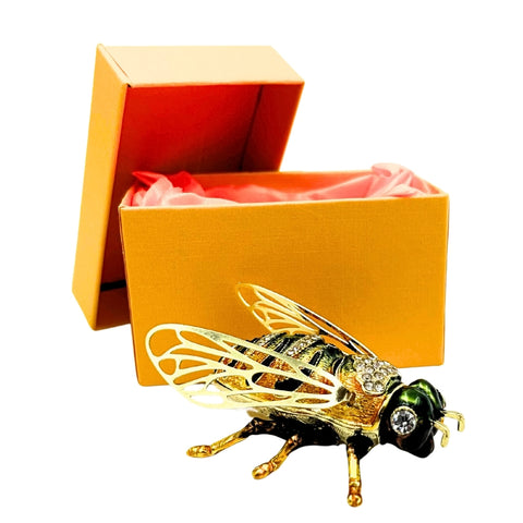 Bičių formos kristalais dekoruota metalinė juvelyrikos dėžutė