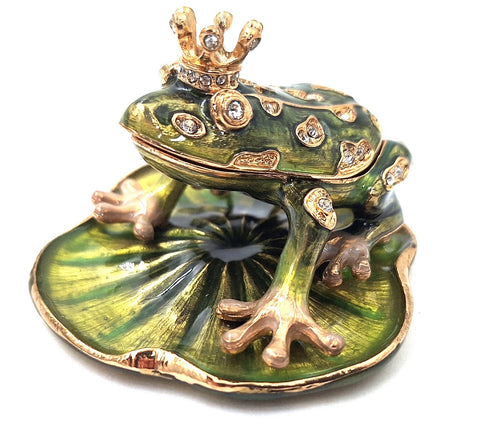 Emaliuota metalinė dėžutė su kristalais „Varlė“ – papuošalams, dovana