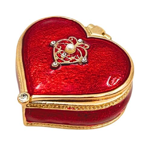 Raudona širdies formos papuošalų dėžutė su kristalais, romantiškai dovanai